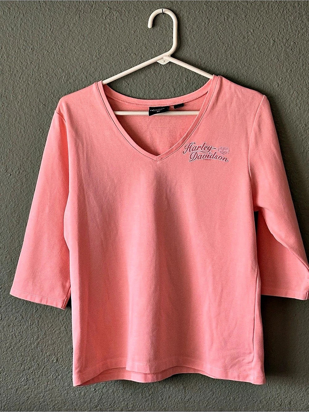 Harley-Davidson Mountain Creek Dalton GA 3/4 Sleeve V-Neck Top Coral V-Neck Top